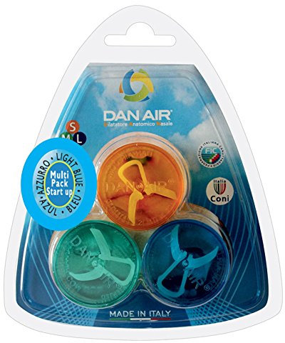 DanAir - 3 Dilatatore Nasale Antirussamento Made in Italy, Divaricatore Naso per Attività Sportive - Dispositivo Anti Russamento Uomo Donna, Respirare Meglio dal Naso (Azzurro S M L)