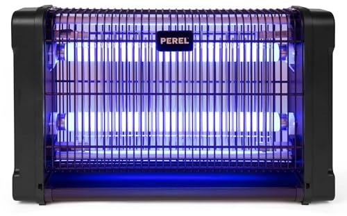 Perel Lámpara UV Mata Insectos eléctrica Interior, Rejilla 2800V, Dispositivo silencioso con Bandeja metálica extraíble, Cobertura 80 m², Control sin químicos