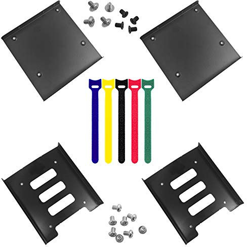SourceTon 4 Pack SSD Mounting Bracket Kit 2.5 to 3.5 drive bay, Metal Mounting Bracket Adapter Hard Drive Holder with 10 Assorted Colors Reusable Cord Organizer