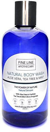 Fine Line Apothecary - Body Wash -99% Natural. Aloe Vera, Tea Tree, Mint. No Sulfates/Parabens, No Soap. pH 5.5, Sensitive Skin. 250ml