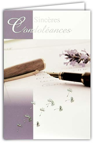 64-1051 Carte Sincères Condoléances Gris Argenté Brillant Stylo Plume écrire un mot Décès Enterrement Deuil Violet Lavande Graines de Pissenlit Fabriqué en France