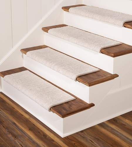 Oak Valley Designs™ Rounded Bullnose Carpet Stair Treads - Anti Slip Indoor Stair Mats for Wooden Stairs, Style: Brindle, Cottonwood, 35” L X 9.75 D (Set of 14)