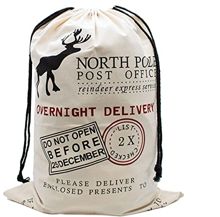 TRIXES Cream Christmas Stocking Santa Sack/Bag – Perfect for Xmas Presents or Improving on Your Usual Stocking Gifts – Great for Kids or Adults Complete with Drawstring Top – Can be Self Personalised