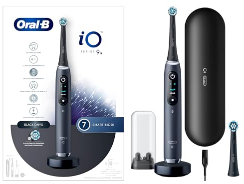 Oral-B iO Series 9 Elektrische Zahnbürste/Electric Toothbrush, 2 Aufsteckbürsten, 7 Putzmodi, Zahnpflege, Magnet-Technologie, Farbdisplay, Lade-Reiseetui, black onyx