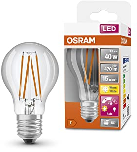 OSRAM Lampada LED Star+ con sensore di luce diurna, E27-base Ottica del filamento ,Bianco caldo (2700K), 470 Lumen, sostituzione delle lampade 40W, non dimmerabile, 1-Confezione