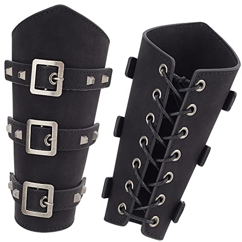 NBEADS 2 Set Protezioni per Braccio in Ecopelle per Adulti, 195x238x15mm Bracciali con Fibbia in Pelle Medievale Cinturino da Polso con Fibbia per Decorazioni di Halloween Costumi Cosplay Punk, Nero