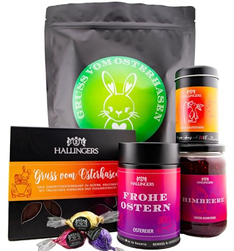 Hallingers Gruß vom Osterhasen - green - Ostern Wundertüte XXL als Osterkörbchen, Pralinen Osterei Ostertafel Konfitüre & Gewürz (Set) - Geschenkideen Weihnachten & Geschenke Adventskalender | Glückwu