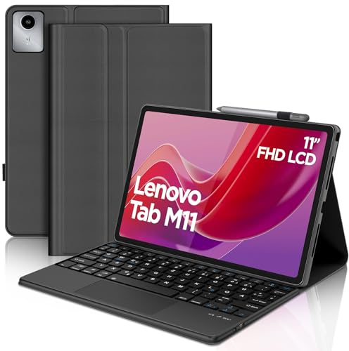 IVEOPPE Tangentbord för Tab M11 Con pekplatta, QWERTZ tyskt tangentbord, magnetiskt bluetooth avtagbart tangentbord för Tab M11 11 tum 2024 (TB330FU/TB330XU), svart