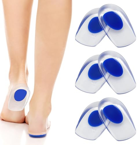 3 Pairs Gel Heel Cups, Heel Cushion Pads, Blue Heel Insoles, Gel Heel Pads for Plantar Fasciitis, Silicone Heel Pads for Heel Pain (S)