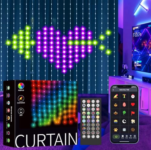 Dufuso LED Lichtervorhang, 540 LEDs Curtain Lights, Innen DIY Lichtervorhang RGB 16 Millionen Farben mit App-Innenbereichssteuerung zur Dekoration von Schlafzimmern, Wohnzimmern -1.5 x 2.1 m