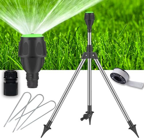LIBRNTY Arroseur sur Trépied,Arroseur Oscillant,Pistolet arrosage Jardin,Arroseur de Jardin sur trépied télescopique en Laiton,Rotatifs Automatiques À 360 Degrés pour Cour, Jardin, pelouse (Vert)