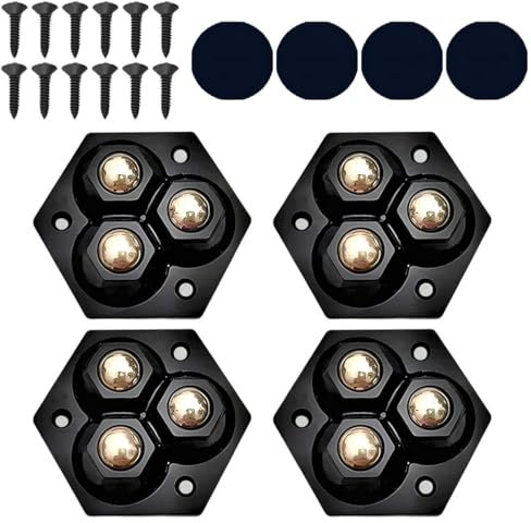 360° Swivel Triple Ball Casters Furniture Mobility Gods, Upgraded Self Adhesive Caster Wheels Noiseless with Stainless Steel Ball Bearings for Small Appliances Silent and Sturdy Caster Wheels(Black)