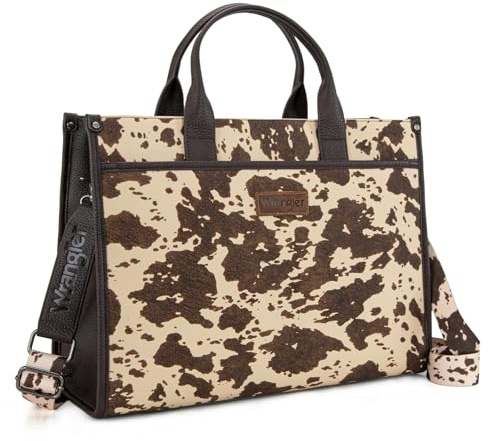 Wrangler Laptop Bag for Women 15.6 Inch Vintage Work Tote Bag for Business Briefcase Handbag with Adjustable Shoulder Strap Cow Print Coffee WG288-8119COW-CF