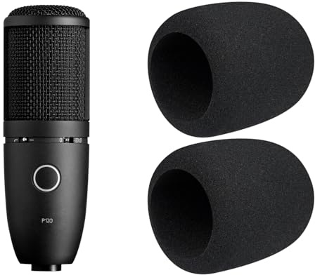 SOULWIT 2Pcs Popfilter för Mikrofoner för AKG P120/P220/P420 Kondensator, Skyddande Mikrofonskydd Vindskyddsskum - Svart