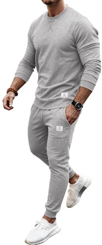 PLEPAN Men's 2 Piece Sweatsuit Casual Outfits Sets Gray XL