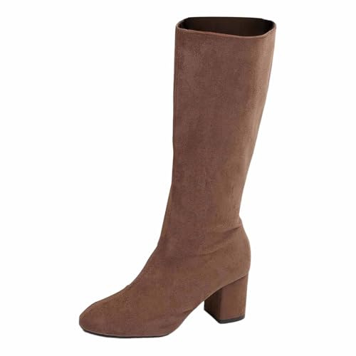 Generisch Botas altas hasta la pantorrilla, botines de ante a la moda con cremallera lateral, cómodas botas casuales de invierno/otoño, suela antideslizante, marrón, 35