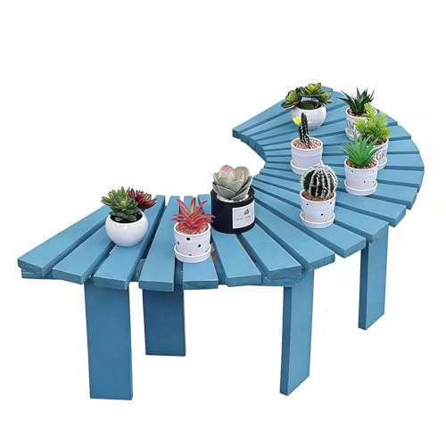 Gaommini Bancos de Patio al Aire Libre, Muebles, Sillas para Asientos, Banco de árbol de jardín Envolvente para balcón Parque Patio Trasero Taburete de Ocio, Madera Maciza(Light Blue,Half Round)
