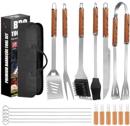 Grillbesteck Set, 17-teilig Edelstahl Grill Zubehör mit Tragetasche, Umfassendes Grillbesteck für das Grillen im Freien, Camping, Grillzubehör BBQ, Professionelle Grillzubehör für Männer Frauen