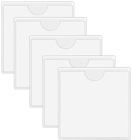 5 Pcs Clear Self Adhesive Label Pocket Holders, 4.13 x 4.13 in Reusable PVC Insert Card Sleeves for Shelves, Cabinets, Boxes and Car Windscreen Parking Permits, Waterproof Transparent Label Covers