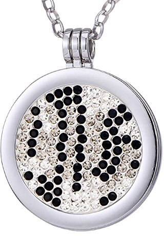 Morella Damen Halskette 70 cm Edelstahl und Anhänger mit Coin Zirkoniasteine Muster schwarz-Silber-grau 33 mm im Schmuckbeutel