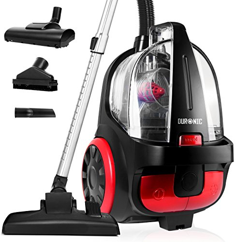 Duronic Bagless Cylinder Vacuum Cleaner VC5010, Cyclonic Carpet and Hard Floor Cleaner, 500W, Lightweight and Low Noise, HEPA Filter, Extendable Hose, Comes with 4 Attachments [Energy Class A+]