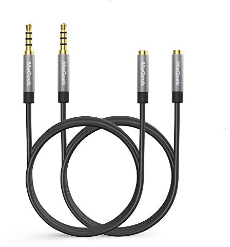 MaGeek Cable alargador de audio estéreo, (2,0 metros, Pack de 2) AUX Cable de Extensión, Alargador Jack 3,5mm 4 Pines Jack,Macho a Hembra para Auriculares,iPhone,iPod, iPad,Car audio,Home Stereo y más