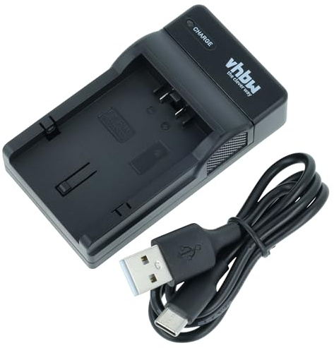 vhbw Cargador USB-C Compatible con Panasonic CGA-S006 | CGA-S006E, CGR-S002, CGR-S002A cámara videocámara/batería + cable USB-C + LED