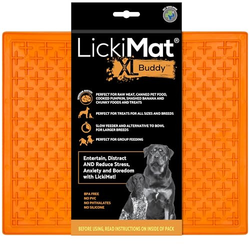 LickiMat X Large Buddy, Dog Feeding Mat for Boredom and Anxiety Relief, Ideal for Food, Treats, Yoghurt or Peanut Butter, Fun Alternative to a Slow Feeder Dog Bowl, Perfect for Large Breeds, Orange