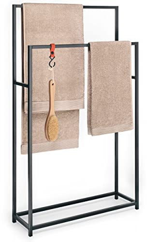 GARDELI® Handtuchständer, extra großer Handtuchhalter stehend schwarz [LxBxH 65x20x110 cm], massiver Stahl, hochwertige Matte Pulverbeschichtung (Schwarz)