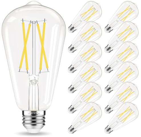 GvvooHome Edison Bulbs 60 Watt LED, E26 LED Bulb Non-Dimmable, 4000K Daylight White, ST58 Vintage Bulbs, 90+ CRI, E26 Midbase, Clear Glass, 12 Pack