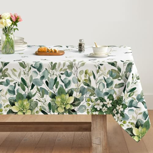Artoid Mode Eukalyptus Blätter Schmetterling Frühling Tischdecke 140x220 cm, Saisonnal Sommer Fleckschutz Tischwäsche Küche Dekoration Party Dekor