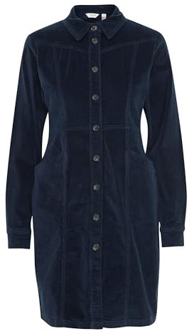 b.young BYDasik Damen Kleid Cordkleid Midikleid mit Eingrifftaschen Umlegekragen Knopfleiste Baumwollmischung Slim fit, Größe:40, Farbe:Navy Blazer (193923)