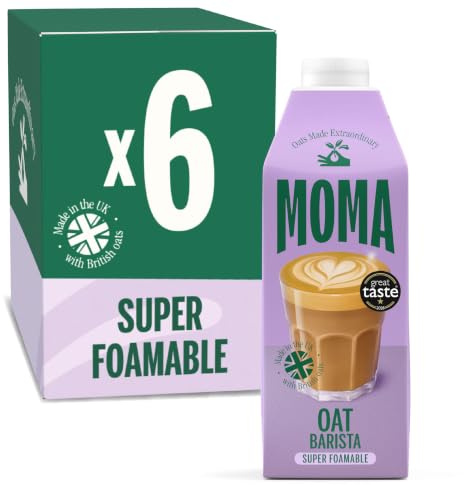 MOMA Barista Oat Drink • 6 x 750ml • No Added Sugar • Vegan & Gluten Free | Fully foamable oat drink, perfect for frothy lattes. High in fibre, vitamin D, B2 & B12. Made in the UK using the whole oat.