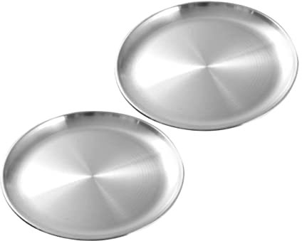 IMIKEYA 2piezas Platos Inoxidables Redondos Bandejas Multifunción para Barbacoa y Carne De Resistentes Ligeros y Fáciles De Limpiar para Camping Hogar y Restaurante