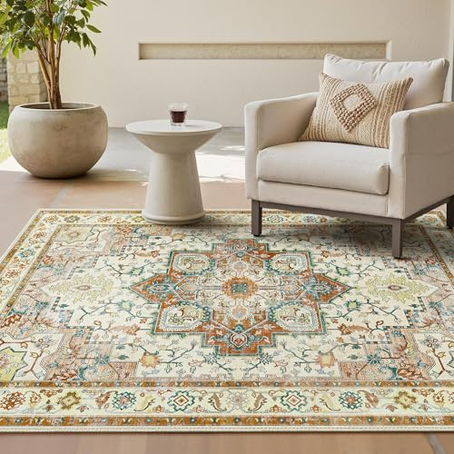 GENIMO Alfombra Salon Vintage Alfombras de Área Lavables en Máquina, Alfombras con Base Antideslizante, Alfombra de Dormitorio de Pelo Corto para Cocina, Comedor, Marrón, 160X230CM