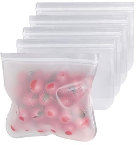 6 Pack Reusable Gallon Freezer Bags 10.6 * 11Inch Dishwasher Safe, Extra Large Plastic Leakproof Food Bags Food Storage Bags for Meal Prep Fruits Sandwich Snack Travel