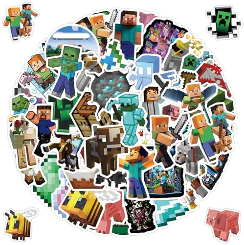 Lot de 55 autocollants Miner - Dessin animé mignon - Graffiti - Vinyle imperméable - Pour bouteille d'eau, ordinateur portable, guitare, skateboard - Pour adolescents, adultes, enfants