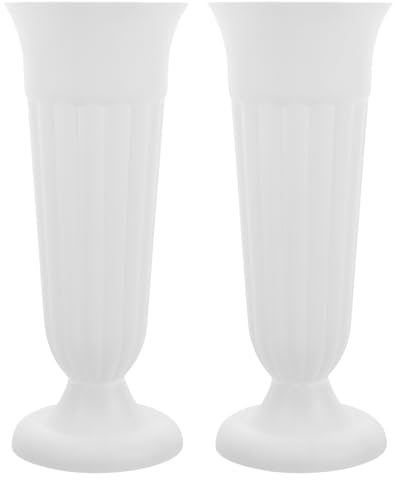 Toyvian Juego de 2 Jarrones Funerarios de Plástico, Maceta de Estilo Romano con Base, Decoración para Cementerios y, Blanco