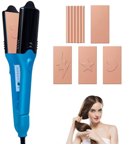 3D Hair Stamper Crimping Iron for Volume, Hair Straightener & 3D Image Hair Imprinting Iron With 5 Detachable Plate, Crimping Irons Hair Crimper, Volumizing Crimping Irons, Hair Crimper for Women Girl