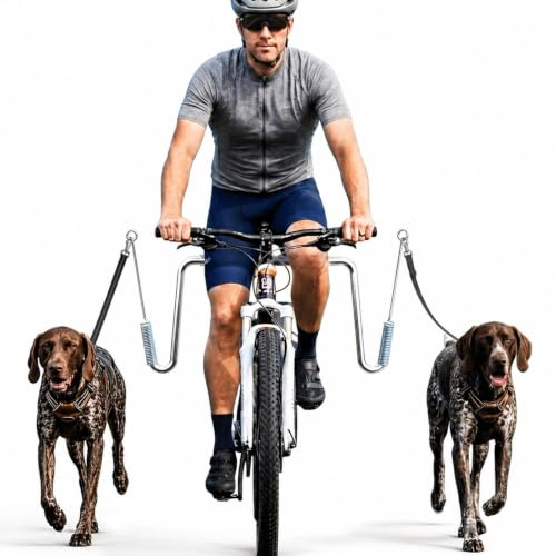 Dual Dog Bikejoring Leash, Bike Leash with Spring & Bungee for Two Medium Large Dogs