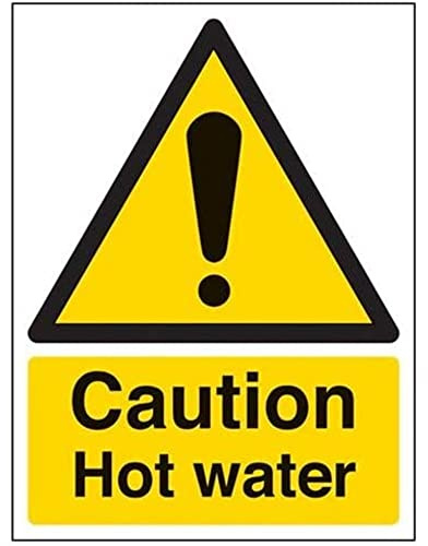 V Safety Caution Hot Water Warning Sign - 150mm x 200mm - Self Adhesive Vinyl