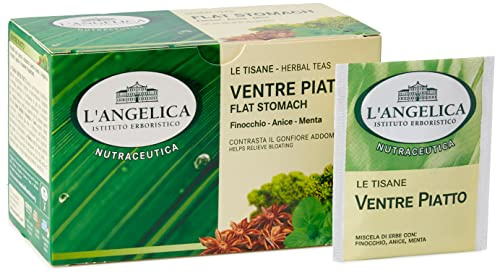 L'Angelica, Tisana Nutraceutica, Ventre Piatto, Aiuta a Contrastare il Gonfiore Addominale, Con Finocchio, Anice e Menta, 10 Confezioni da 20 Filtri