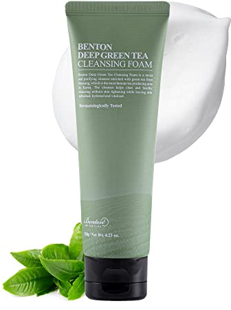 BENTON Deep Green Tea Natural Face Wash (4.23 oz.) - Hydrating and Gentle Facial Cleanser for Various Skin types, Korean Foaming Facial Cleanser
