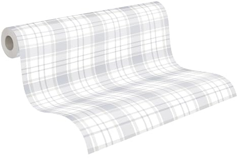 A.S. Création Kinderzimmertapete Little Love Tapete kariert PVC-freie Vliestapete beige grau weiß seidenmatt glatt 381221