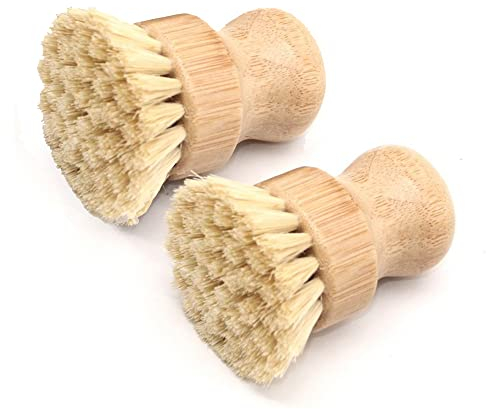 Spazzola da cucina per strofinare, spazzola per piatti in sisal naturale, spazzola rotonda per lavare i piatti, pentole, verdure, pulizia della casa, confezione da 2