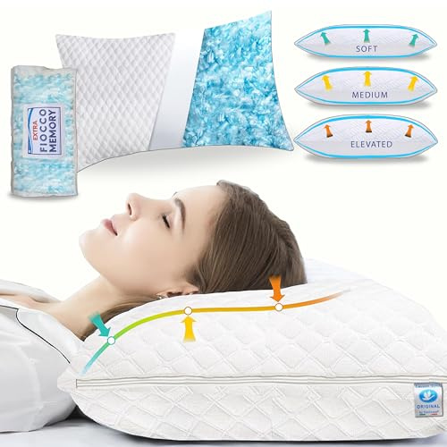 FacilCasa Cuscino Memory Foam, in Fiocco di Memory REGOLABILE IN ALTEZZA, Guanciale Morbido e Sostenuto Contro Dolore Cervicale, Antiacaro, Antirussamento,Traspirante Federa Igienica cm. 75x45