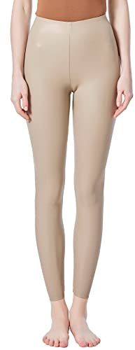 JOPHY & CO. Leggings Femme Bi-élastique Simili Cuir, Couleurs Opaques (cod. 9806), beige, S