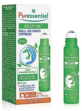 Puressentiel - Atemwege Roll-On Sinus Express - Hilft zur Linderung der empfindlichen Nebenhöhlen - Beruhigendes Massage - und Frischegefühl - 6 BIO ätherische Öle - 5 Ml