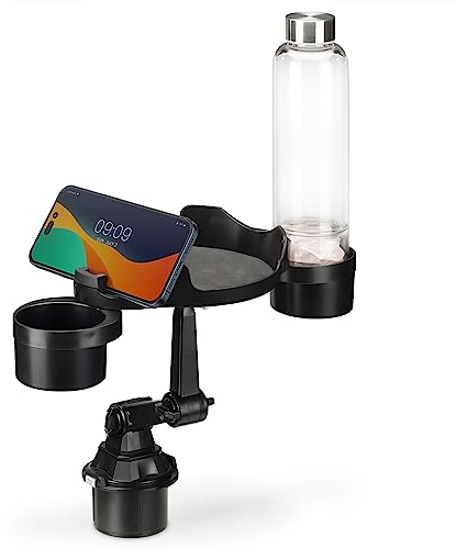 Navaris Auto Getränkehalter und Expander - Auto Tisch mit Becherhalter - zusätzliche Sicherung - Cup Holder mit Handyhalterung - Organizer in Schwarz