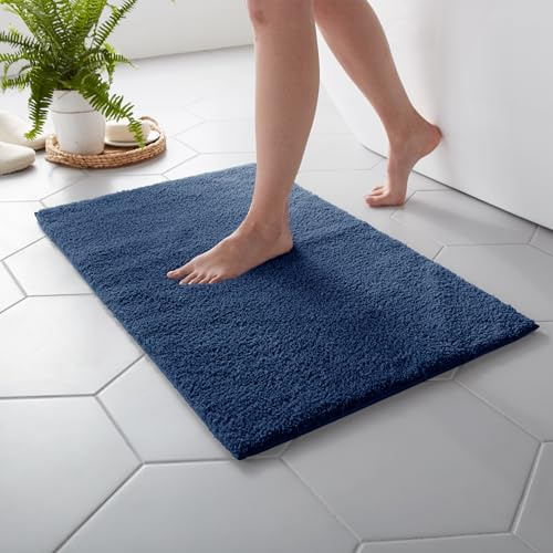 MARTHA STEWART Drylon Microfiber Bath Rug - 1 Piece, Ultra Soft Plush, Non-Slip, Thick, Washable Bathroom Rugs, Home Decor Accessories, Household Essentials, Small Bath Mat, 17 x 24​, Navy Blue